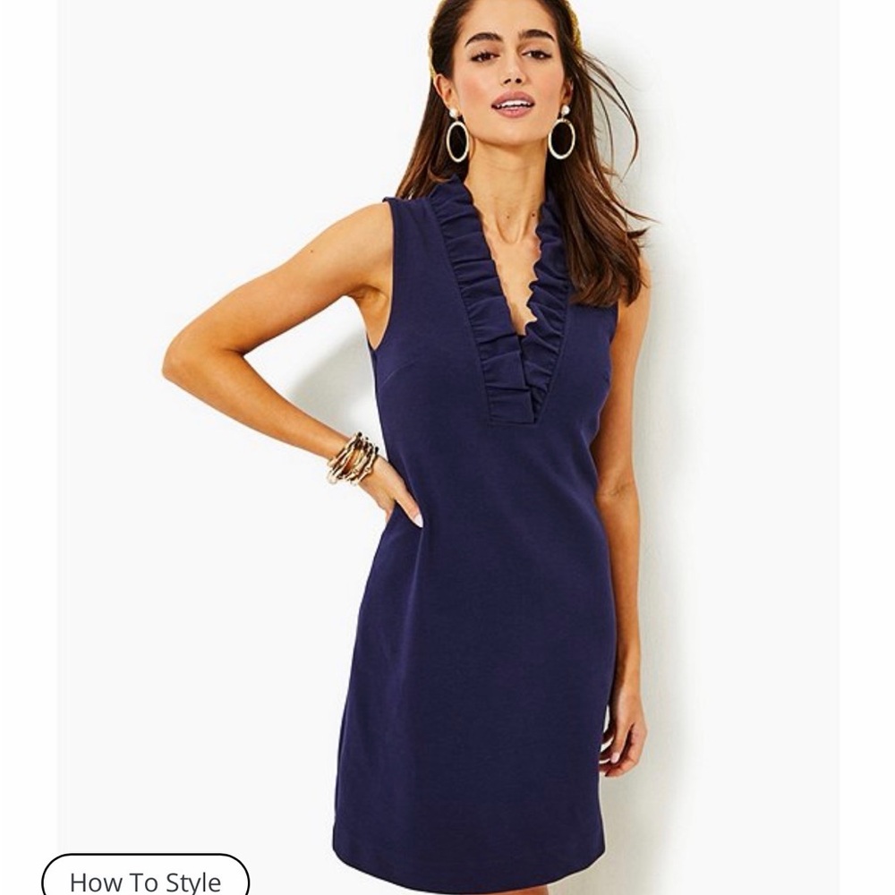 Lilly Pulitzer Tisbury Knit V-Neck Sleeveless Ruffle Detail Sheath
Dress-Size S